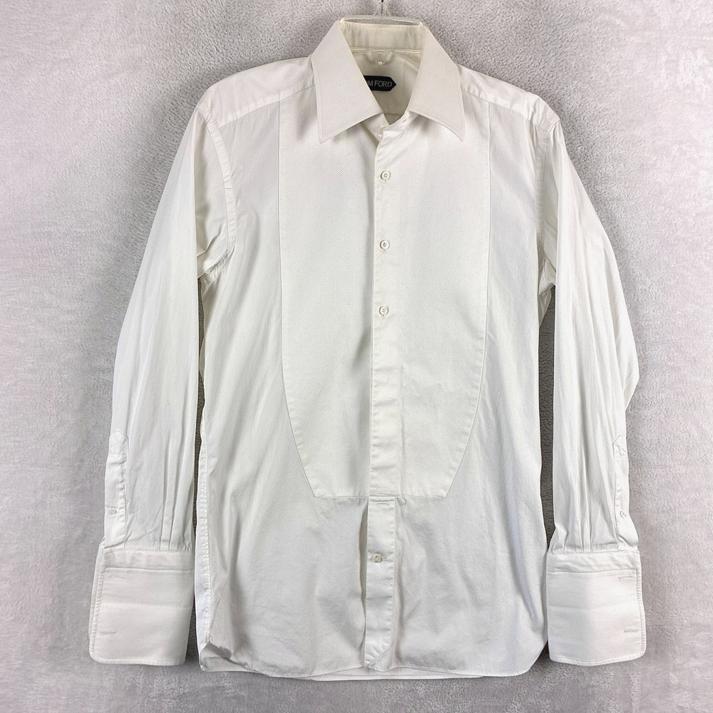 Tom Ford Shirt Mens 15.5 (M) White Pique Bib Tuxedo French Cuffs Luxury Classic